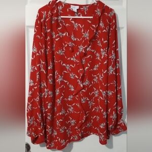 Liz Claiborne Scarlet and Ivory Patterned Blouse